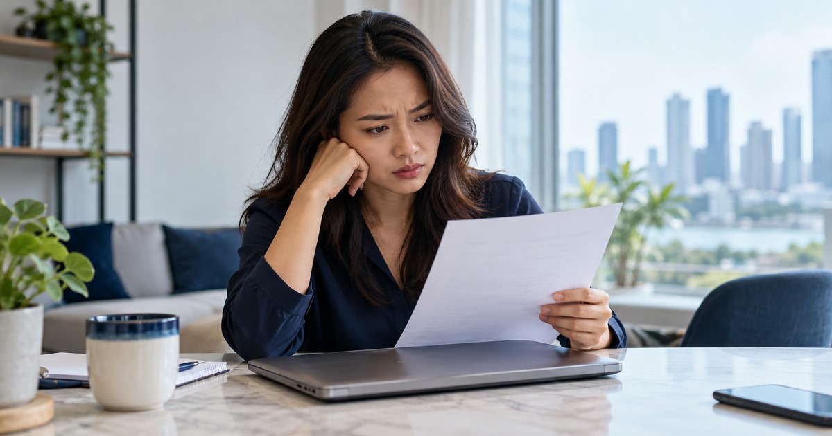 A jobseeker considers an unreadable assessment invitation beside a closed laptop.