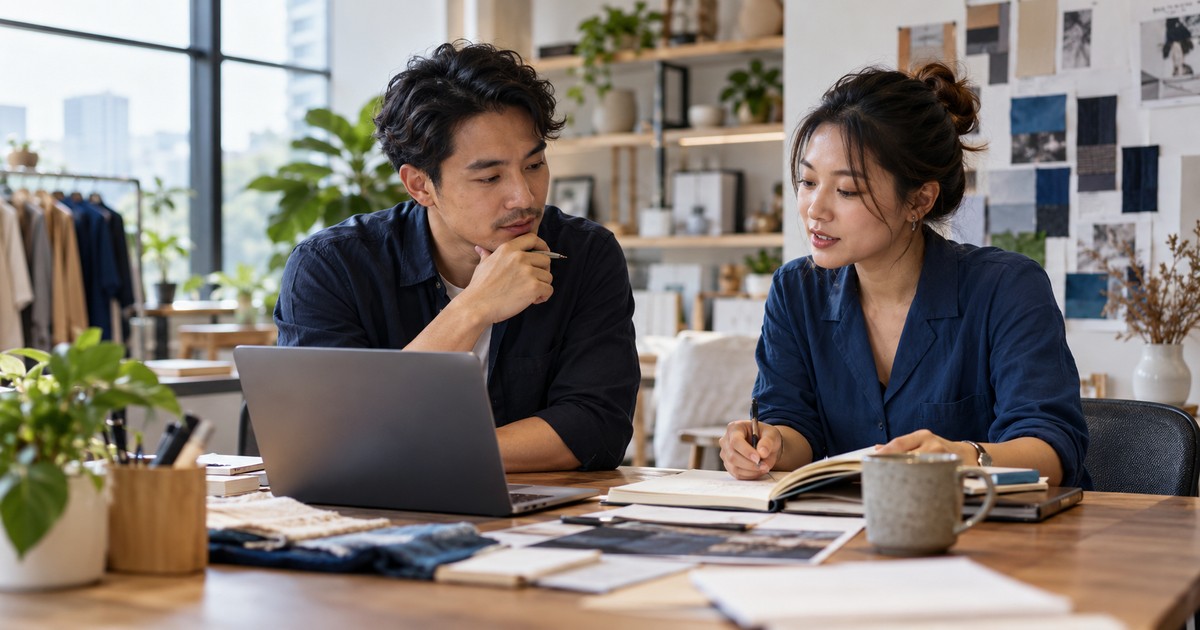 A small-business owner and colleague planning their first hire.