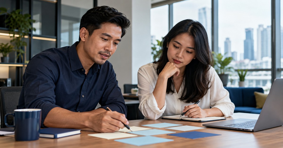 Two colleagues developing a hiring brief together.