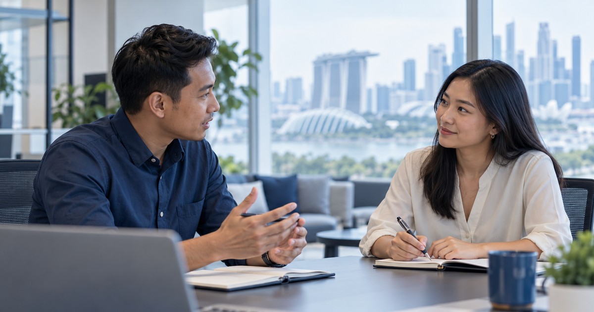 Manager one-to-one meeting agenda — illustrative workplace photograph