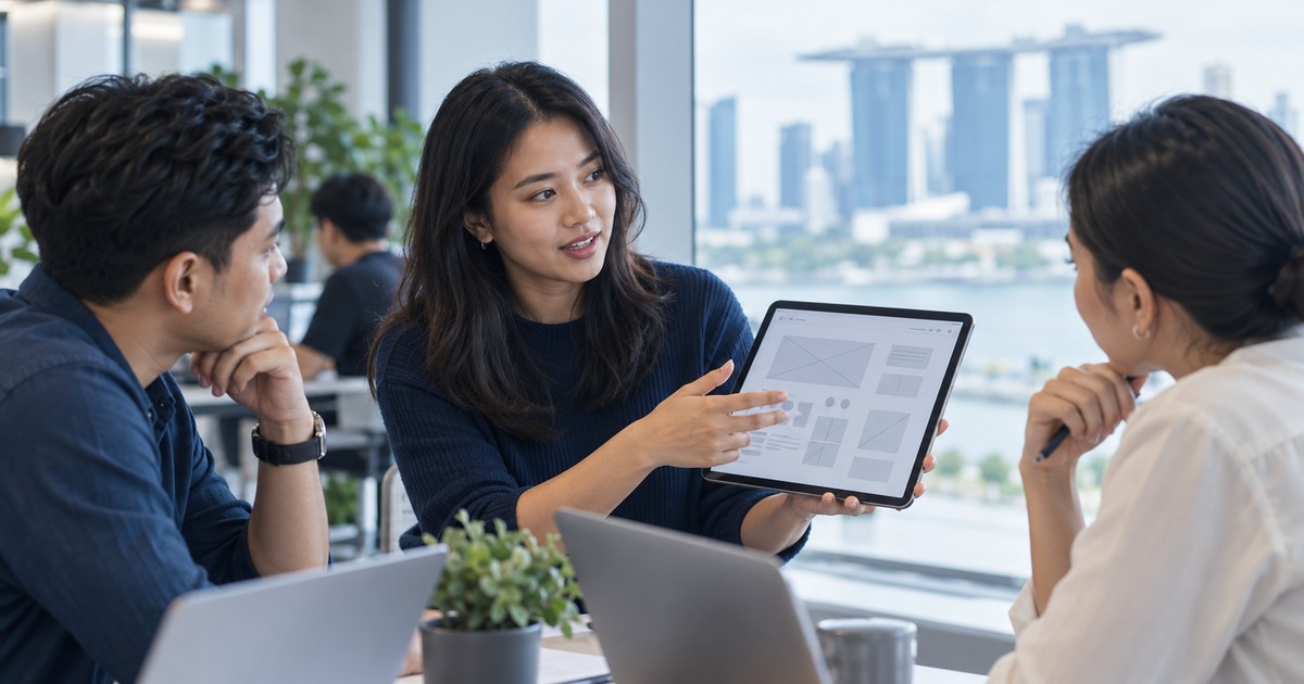 7 elements of a UX portfolio case study that explain your decisions — illustrative technology workplace photograph